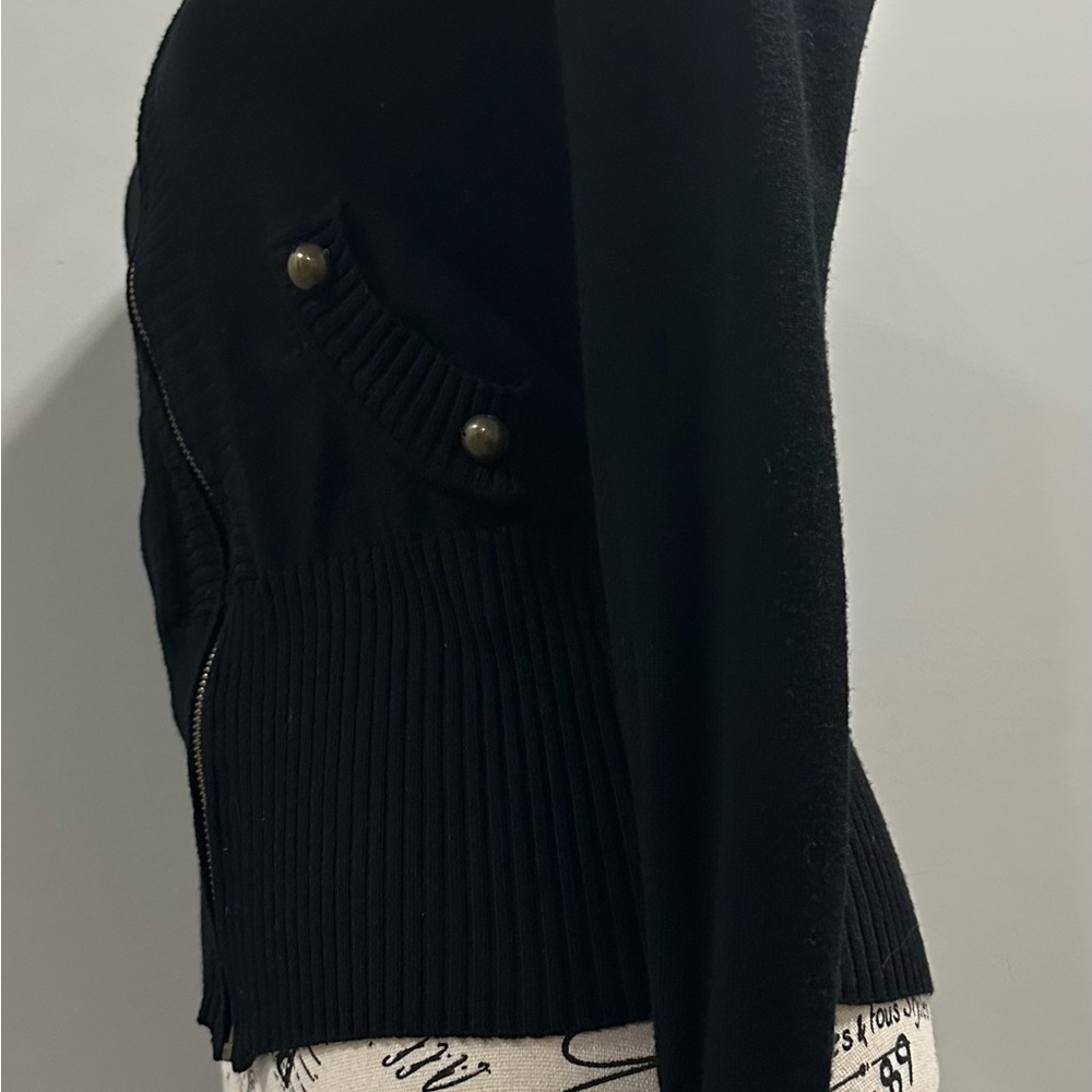 Black Zippered Cardigan with Button Accents - Size Small - Picture 5 of 8
